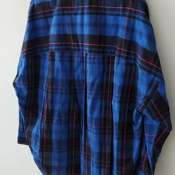 French Connection Blue Plaid Flannel Long Sleeve Button Up Shirt Womens NEW Sz - Picture 5 of 5